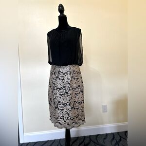 Calvin Klein Black and Gold Midi Dress